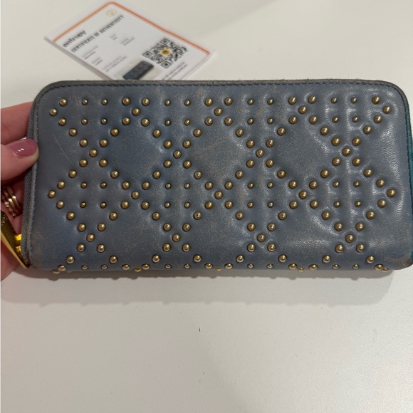 Christian Dior Studded Blue ZIPPY Wallet - Picture 1 of 8